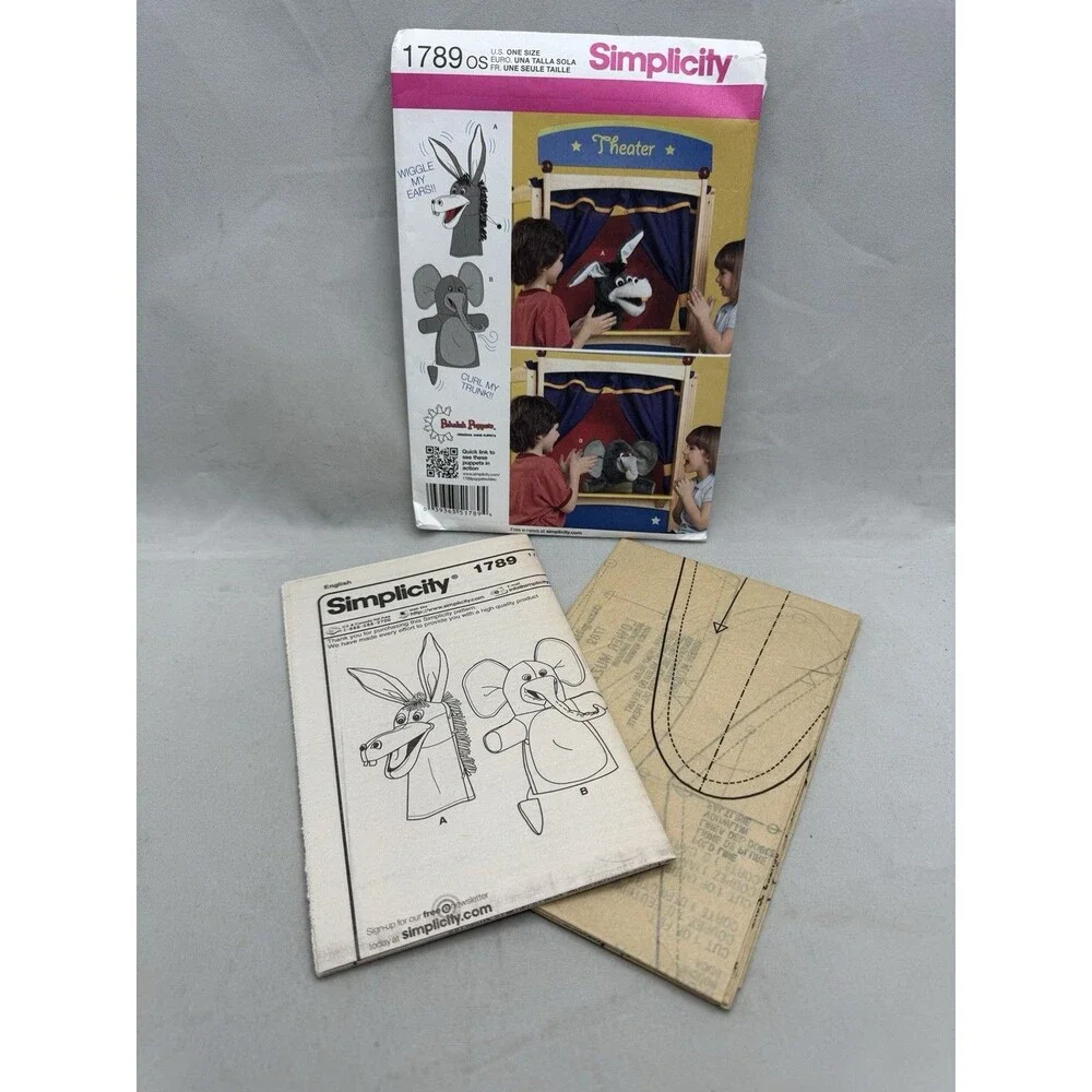 Simplicity 1789 Sewing Pattern Crafts Pakaluk Hand Puppets Elephant Donkey